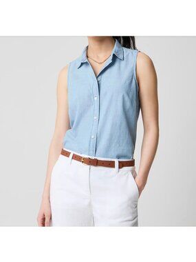New J.Crew Women's Size L Sleeveless chambray button-up shirt in LLW